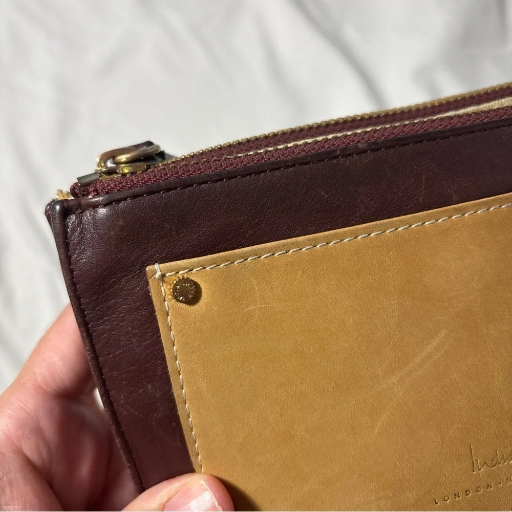 India Hicks London Harbor Island Take Out Double Zip Burgundy Leather Wallet Bag